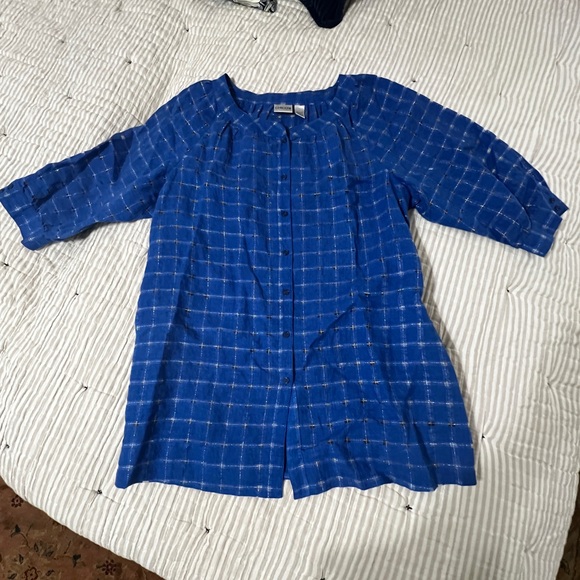 Chico's Blue and Silver Plaid Tunic Top. Cool and comfy. - Picture 1 of 10
